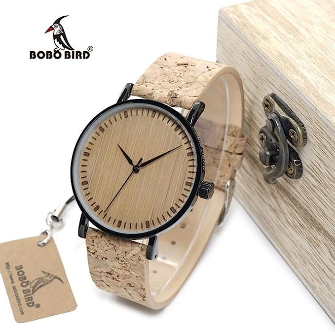 BOBO BIRD Ultra Thin Bamboo Wooden Watch Men Women Simple Quartz Watch Cork Band