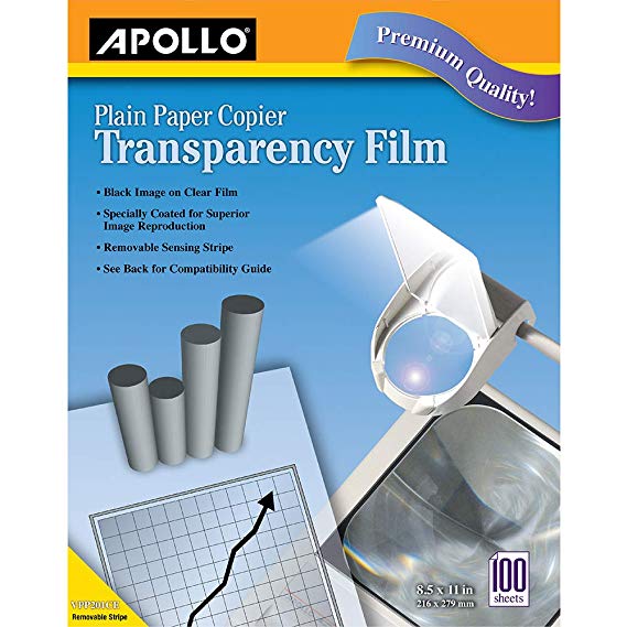 Apollo Transparency Film for Plain Paper Copier, Black on Clear Sheet, with Stripe, 100 Sheets/Pack (VPP201CE)
