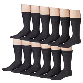 J.Korn Men's 12 Pair Black Soft Cotton Blend Size 8-12 Dress Socks
