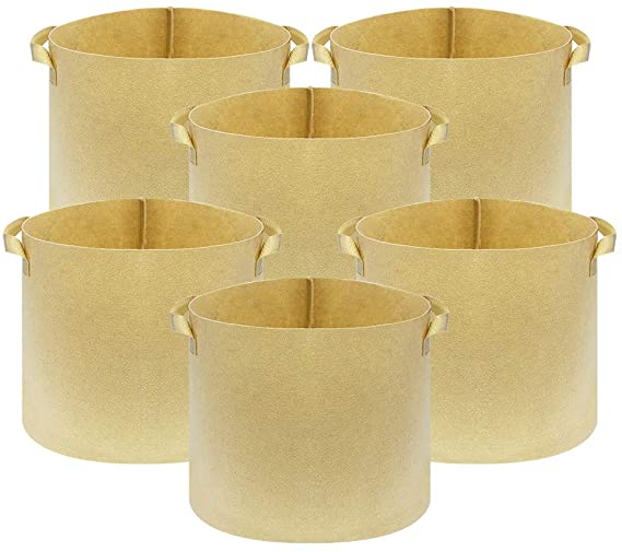 CASOLLY Fabric Grow Bags 6 Pack 5 Gallons Heavy Duty Thickened Nonwoven with Strap Handles Tan