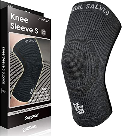 Vital Salveo Knee Compression Protective Recovery Knee Sleeve Brace S-Support Pain Relief for Men and Women Running Gym Workout Sports Dark Grey (1PC) Large