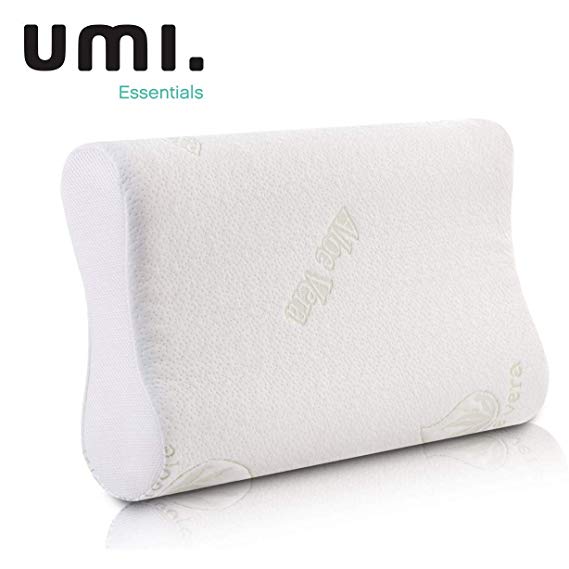 Umi. Essentials Memory Foam Pillow Hypoallergenic Ergonomic Certipur Contour pillow with AirCell Technology and Washable Aloe Vera Cover, Standard 60x35x13/11cm