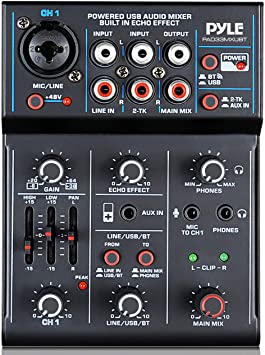 Professional Wireless DJ Audio Mixer - 3-Channel Bluetooth DJ Controller Sound Mixer w/USB Audio Interface, Combo Jack XLR 6.35mm Mic/Line/Guitar in, 3.5mm, RCA, AUX, Headphone Jack - Pyle PAD33MXUBT