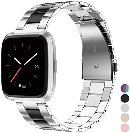 Wearlizer Stainless Steel Compatible for Fitbit Versa/Versa 2 /Versa Lite/Versa SE Bands Women Men,Ultra-Thin Lightweight Replacement Compatible for Fitbit Versa