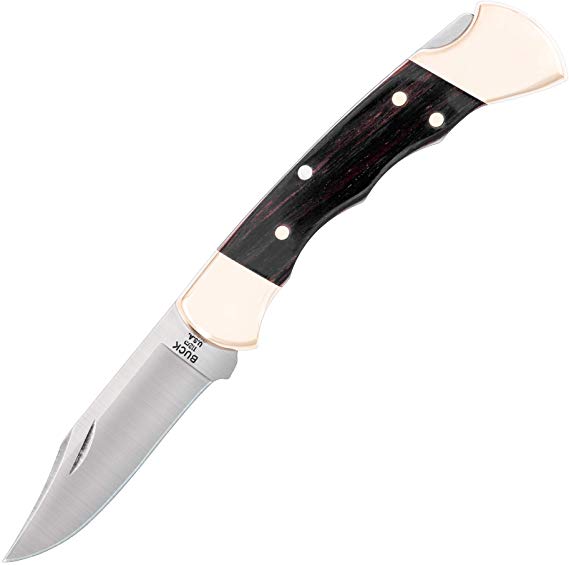 Buck Knives 112 Ranger Folding Knife with Finger Grooves and Leather Sheath