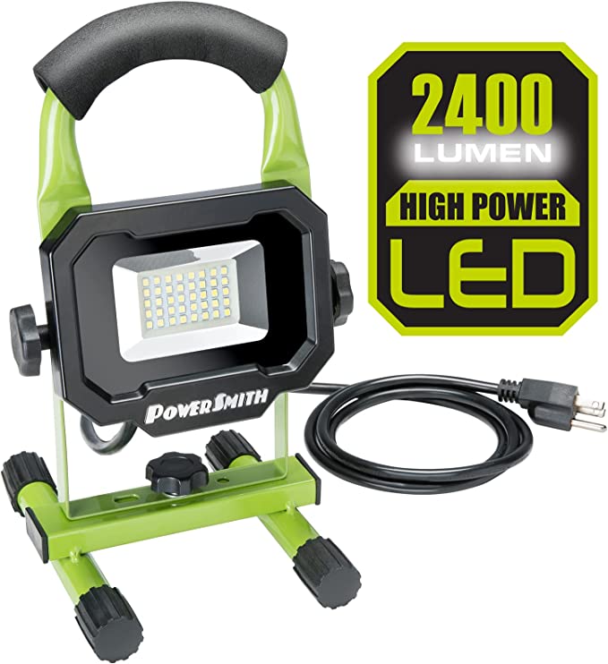 PowerSmith PWL124S 2400 Lumen Weatherproof Tiltable Portable LED Work Light, Green