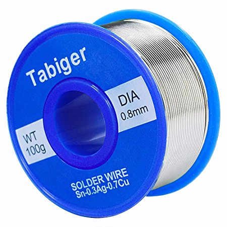 Solder Wire - Tabiger Rosin Core Solder, Lead Free Solder for Electronic Soldering, 97Sn-2Rosin-0.7Cu-0.3Ag, 0.8mm, 100g