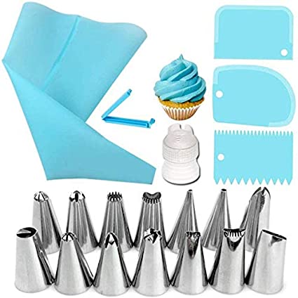 Click to Open expanded View Silicone Piping Bags and Nozzle,Silicone Icing Piping Cream Pastry Bag and Piping Nozzle Set for Cake Decorating，Supplies Kit Cake Boking Cupcake Icing Tools (20 Pack)