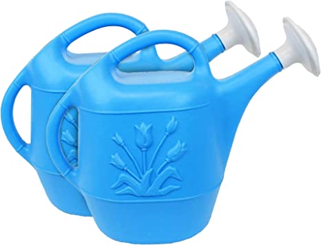 Union Products 63066 2 Gallon Plastic Indoor/Outdoor Watering Can w/Tulip Design for Garden, Potted Plants, & Patio Pots, Caribbean Blue, 2 Pack