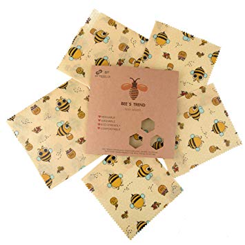 Beeswax Wraps Set of 6 by Bee’s Trend | All Natural Food Storage | Zero Waste Cheese and Sandwich Wrappers | Washable Bowl Covers