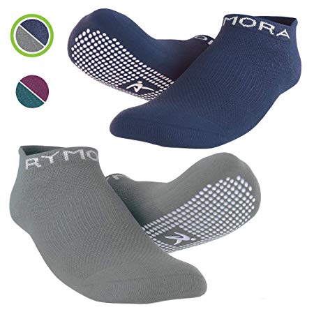 Rymora Non Slip Grip Socks for Women and Men (2 Pairs) - Perfect for Hospital, Yoga, Trampoline, Barre & Home