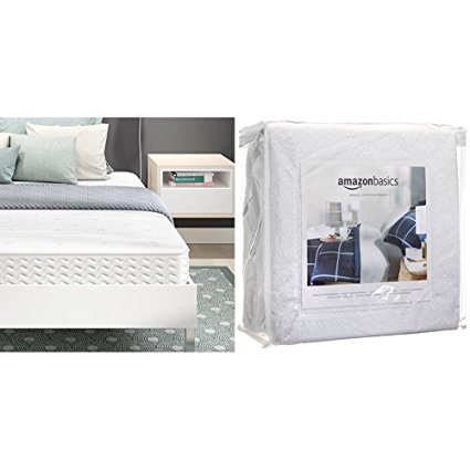 Signature Sleep Contour 8 Inch Reversible Independently Encased Coil Mattress with CertiPUR-US certified foam, Queen with AmazonBasics Hypoallergenic Vinyl-Free Waterproof Mattress Protector, Queen