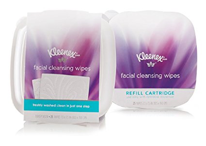 Kleenex Moist Facial Cleansing Wipes, Refillable Dispenser & Refill Cartridge, 50 Total Wipes