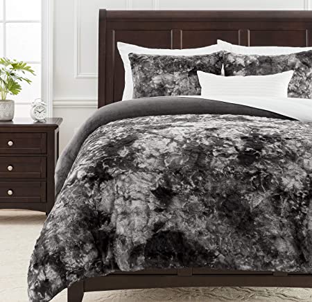 Chanasya Fuzzy Faux Fur Grey Duvet Cover Comforter Bedding Set King Size - 3 Piece Combo - Soft Cozy Shag Furry Fluffy Royal Luxurious Soft Velvet Mink Fabric Bedcover - Bed Blanket Spread - Gray