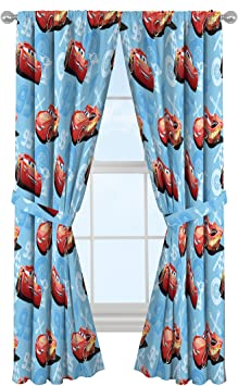 Jay Franco Disney Pixar Cars Velocity 84" Decorative Curtain/Drapes 4 Piece Set (2 Panels, 2 Tiebacks)