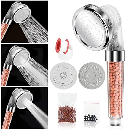 Rovtop Shower Head with 3 Modes,Double Filter System Spray Head High Pressure Water Saving Adjustable Filtration Shower Head,with an Extra Replaceable Stone