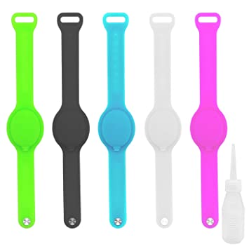 Deloky 6 PCS Hand Sanitizer Dispensing Wristband Set -5 Colors Hand Sanitizer Bracelet Dispenser Bracelet with Bottle for Adults and Children Outdoor Hand Washing (color 2)