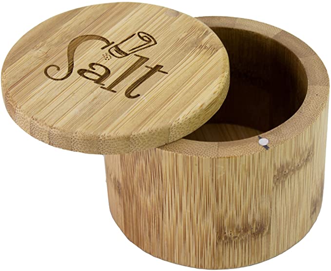 Totally Bamboo Salt Box, Bamboo Storage Box with Magnetic Swivel Lid, Salt Engraved on Lid