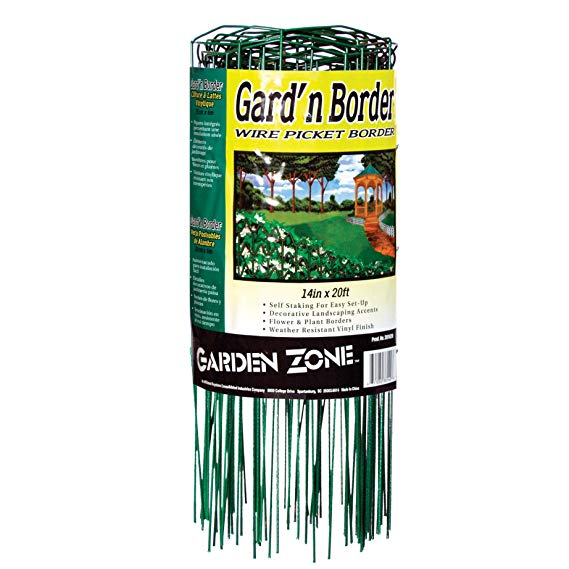 Origin Point 381420 20-Foot x 14-Inch Gard'n Border Wire Picket Fence, Green