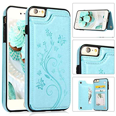iPhone 6S Case, iPhone 6/6S Wallet Case with Card Holder, Akimoom Butterfly Embossed Double Magnetic Clasp Leather Kickstand Card Slots Protective Skin Case Cover for iPhone 6 & 6S 4.7 Inch(Mint)