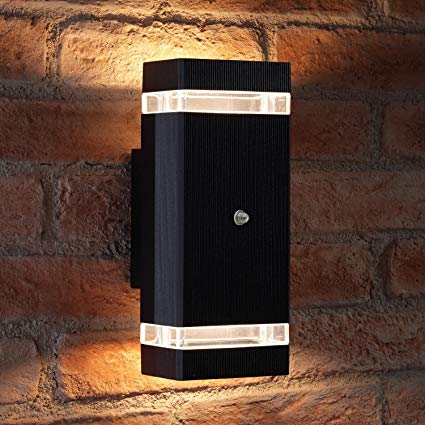 Auraglow Dusk Till Dawn Sensor Double Up & Down Outdoor Wall Security Light - Black - Warm White