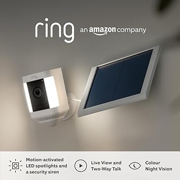 Ring Spotlight Cam Plus Solar by Amazon | 1080p HD Video, Two-Way Talk, Colour Night Vision, LED Spotlights, Siren, DIY installation | With 30-day free trial of Ring Protect Plan