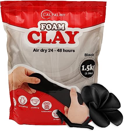 3.3 lbs Moldable Cosplay Foam Clay (Black) - Air-Dry High Density Clay for Intricate Designs - Dries Evenly Within 24-48 Hours - Sandable and Paintable Clay Foam