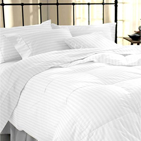 Sapphire Collection 100% Stripe TC400 Egyptian Cotton White Duvet Cover Pillow Cases All Sizes (Double)