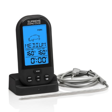 Supreme Home Cook PRO SERIES Oven and Grill Wireless Digital Long Range Meat Thermometer. With Timer and Silicone Probe in Christmas and Birthday presentation gift box