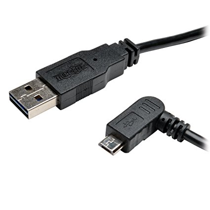 TRIPP LITE 1-Feet USB 2.0 Universal Reversible Cable A to Le-Feet Angle 5-Pin Micro B, Black (UR050-001-LAB)