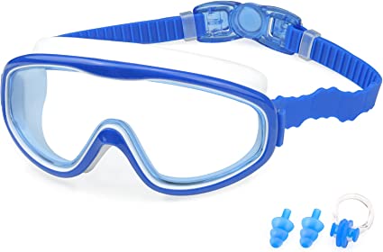 KAILIMENG Kids Swim Goggles, Anti-Fog Anti-UV Wide View Swimming Goggles for Age 3-15