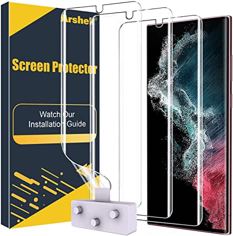 [3 Pack] Screen Protector for Samsung Galaxy S22 Ultra 5G, 3D Curved Full Coverage Soft TPU Film [Support Fingerprint Reader] Scratch-proof [Alignment Tool] Ultra-thin S22 Ultra Screen Protector