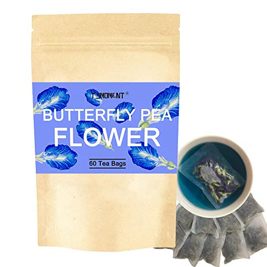 Premium 60 Tea Bags Butterfly Pea Tea Flower Dried Clitoria Ternatea Blue Tea, Natural Food Coloring