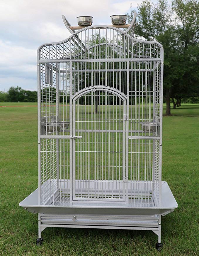 New Large Open Dome Play Top Bird Parrot Wrought Iron Cage, Include Metal Seed Guard Solid Metal Feeder Nest Doors