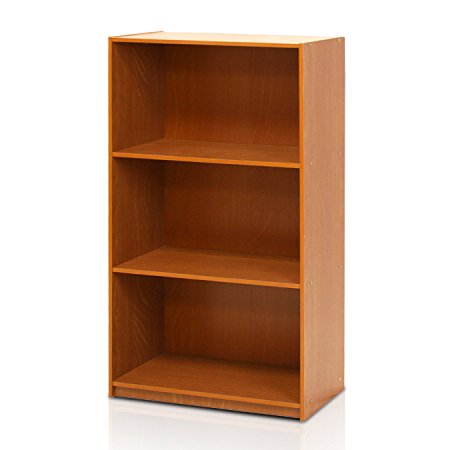Furinno 99736LC Basic 3-Tier Bookcase Storage Shelves, Light Cherry