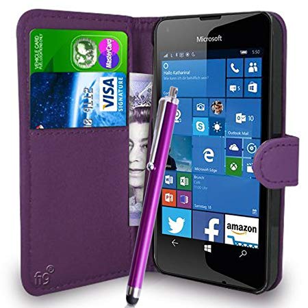 fi9® FLIP PU LEATHER WALLET CASE COVER POUCH FOR MICROSOFT / NOKIA LUMIA 550 MOBILE PHONE   SCREEN PROTECTOR   STYLUS PEN (Wallet Purple)