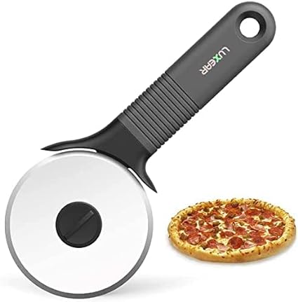 Luxear Pizza Cutter Wheel Professional Pizza Slicer Large with Removable Stainless Steel Blade Silicone Handle Anti-Slip with Ergonomic Design and Protective Cover Washable Easily, 20 cm (8"), Black