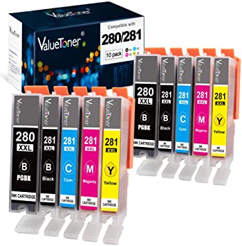 Valuetoner Compatible Ink Cartridge Replacement for Canon 280 281 PGI-280XXL CLI-281XXL for PIXMA TR7520 TR8520 TS6120 TS6220 TS6320 TS8120 TS8220 TS9120 TS9520 TS9521C TS702 Printer (10 Pack)