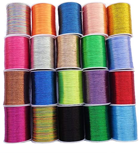 ISOTO Metallic Embroidery Threads 20 Assorted Colours Glittery Thread Spool Polyester Sewing Thread for Embroidery Quilting Ideal for Machine Sewing or Hand Needle Work