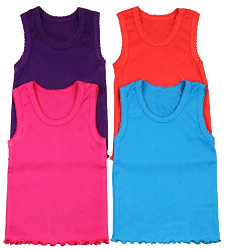 ToBeInStyle Girl's 4 Pack Ruffle Hem Cotton Tank Tops