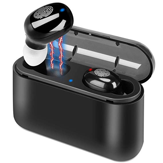 Bluetooth Earbuds, Wireless in-Ear Headphone Stereo Earpiece Earphone, Noise Canceling Mic, IPX5 Waterproof, Touch Control 2600mAh Charging Case for iPhone 11 XR X 8 8plus 7 and Android (Black)