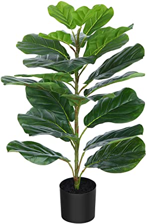 CROSOFMI 30" Artificial Fiddle Leaf Fig Tree/Fake Ficus Lyrata Plant with 21 Leaves Faux Plants in Pot for Indoor House Home Office Modern Decoration Perfect Housewarming Gift