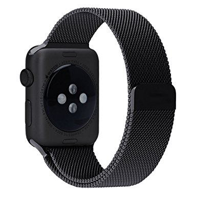 Apple Watch Band Milanese 42mm, Walcase Full Magnetic Closure Clasp Mesh Loop Stainless Steel Wrist Bracelet Exercise Strap Replacement Bands for iWatch Series 1 Series 2 Sport & Edition Black