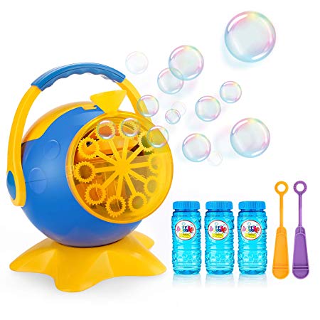 apiker Bubble Machine with 3 Bobbles of Bubbles Solution - Automatic Bubble Blowing Machine Bubble Maker for Kids Parties, Wedding, Portable Handle for Indoor or Outdoor
