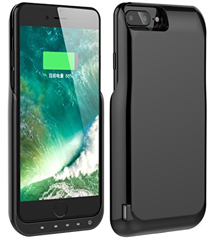 iPhone 7 Plus Battery Case, Foxin 8000 mAh Extended Battery Charger Case Rechargeable Power Bank Battery Charging Case for iPhone 7 Plus/6 Plus/6S Plus(5.5 inch) (Bright Black)