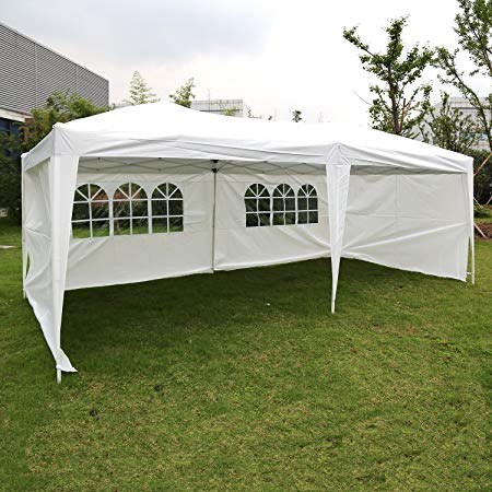 Kinbor Outdoor Portable Instant Pop Up Gazebo Party Wedding BBQ Canopy Tent (10'x 20' with 4 Sidewalls, White)