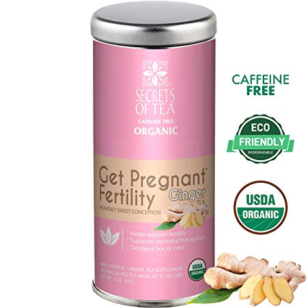 Secrets Of Tea Get Pregnant Fertility (Ginger) USDA Organic/FDA Approved Delicious All Natural Fertility Support- Improves Hormone Balance and Regulation - 20 Biodegradable Tea Bags
