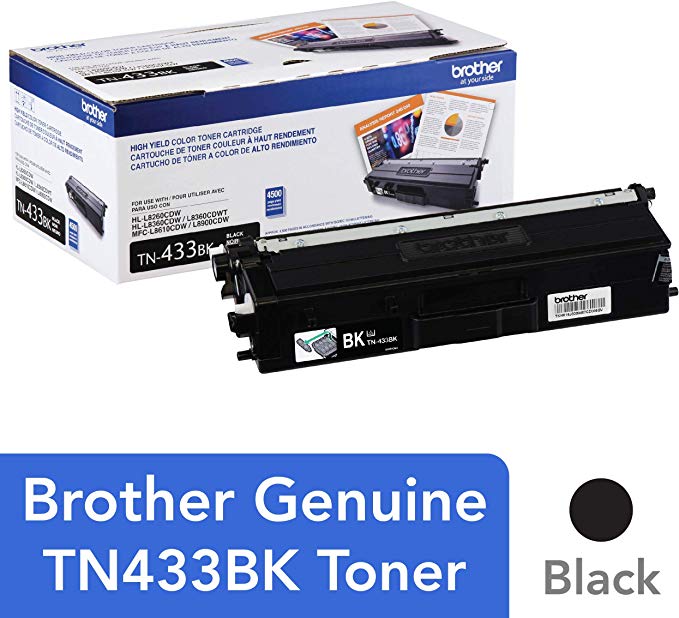 Brother Genuine TN433BK High Yield Toner-Retail Packaging , Black