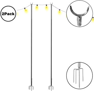 Outdoor Stand Light Pole,Fourth Generation Four Forks 9 ft Thickening Stainless Steel for Set up Decoration LED String Or Solar Bulbs in Patio Garden House Café Wedding Party（2pack）