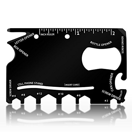 IBEET Black Multi-purpose Pocket Wallet Tool,Christmas Greeting Card,18 in 1 Multi-purpose,Stainless Steel,Measuring Tool / Card Wallet Tool/ Survival Pocket Multitool